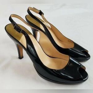 Cole Haan Black patent leather peep toe strap high heel size 7.5